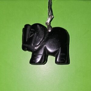 Black Onyx Elephant Pendant With Sterling Bail